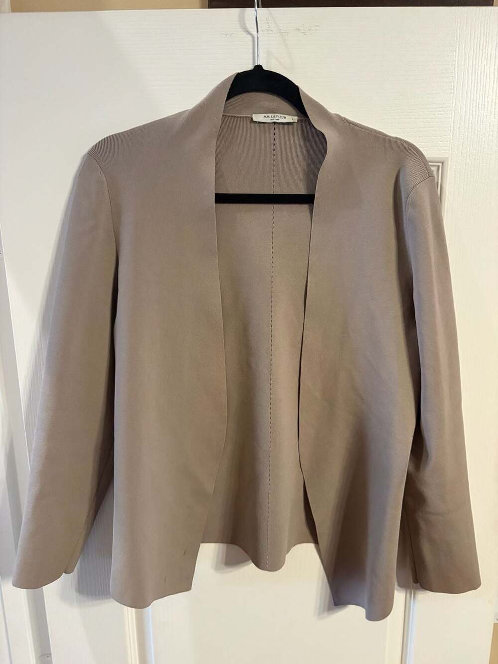 MM.LaFleur The Woolf Jardigan Size L Taupe Open Front Knit Blazer
